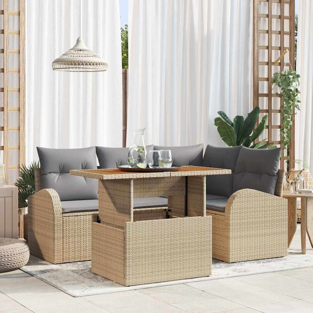 Kerti Kanapé Szett tárolóval 5 pcs Bézs Poli rattan