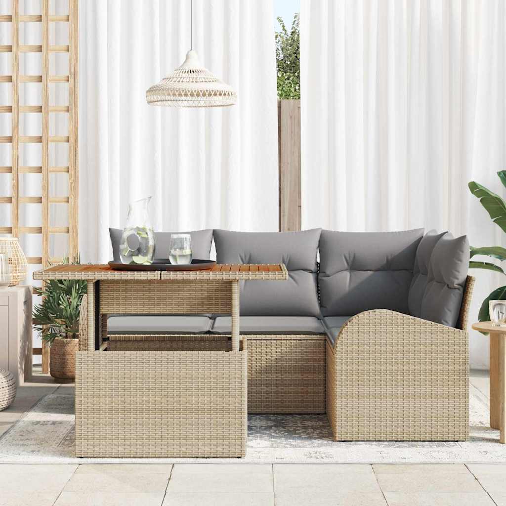Kerti Kanapé Szett tárolóval 5 pcs Bézs Poli rattan