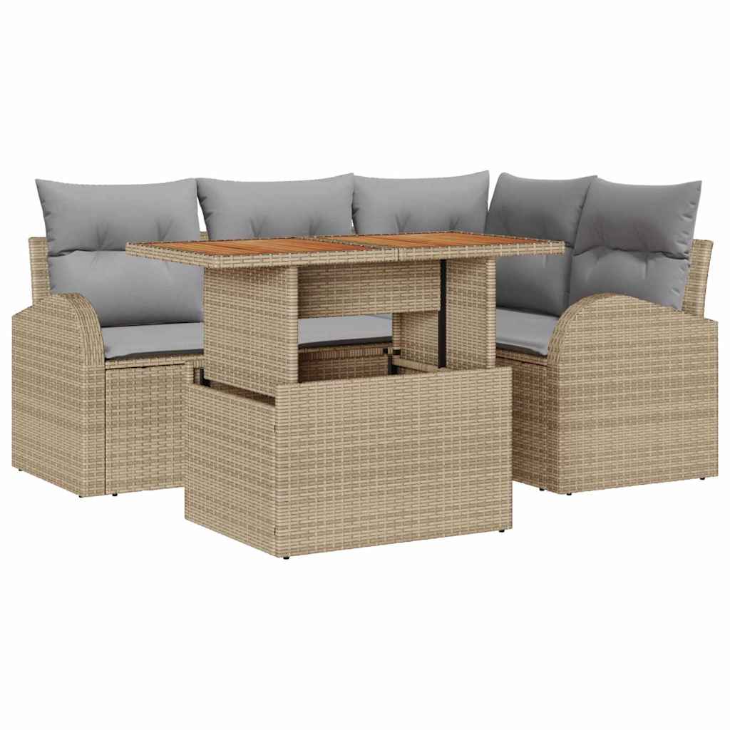 Kerti Kanapé Szett tárolóval 5 pcs Bézs Poli rattan