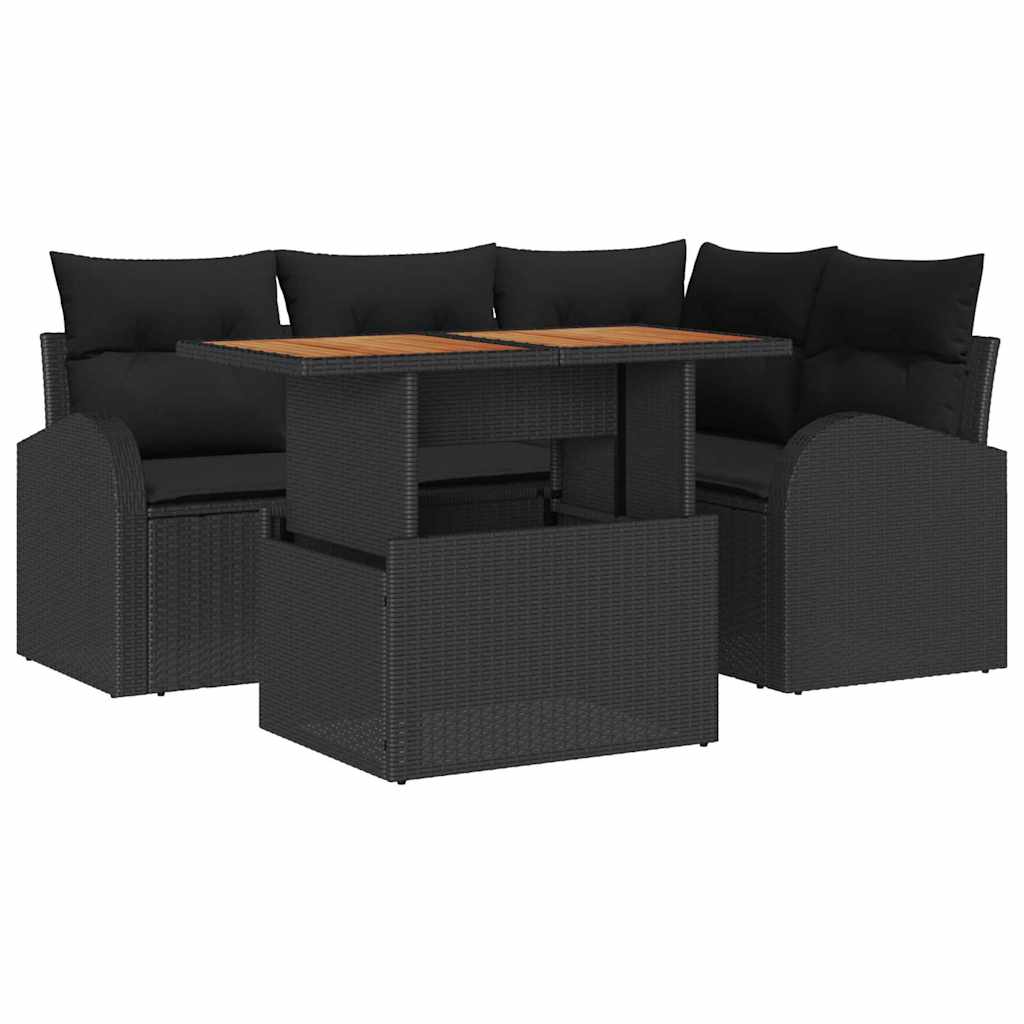 Kerti Kanapé Szett tárolóval 5 pcs Fekete Poli rattan