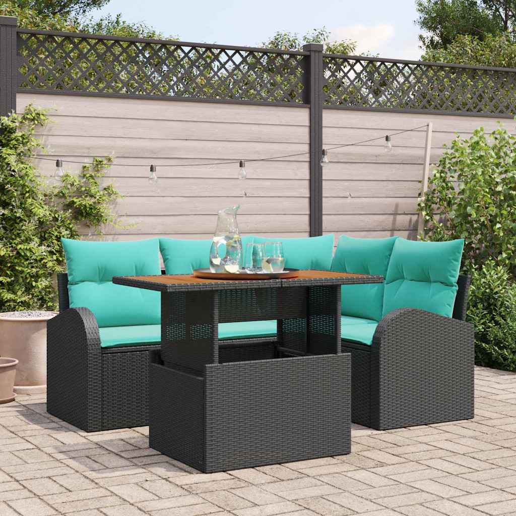 Kerti Kanapé Szett tárolóval 5 pcs Fekete Poli rattan