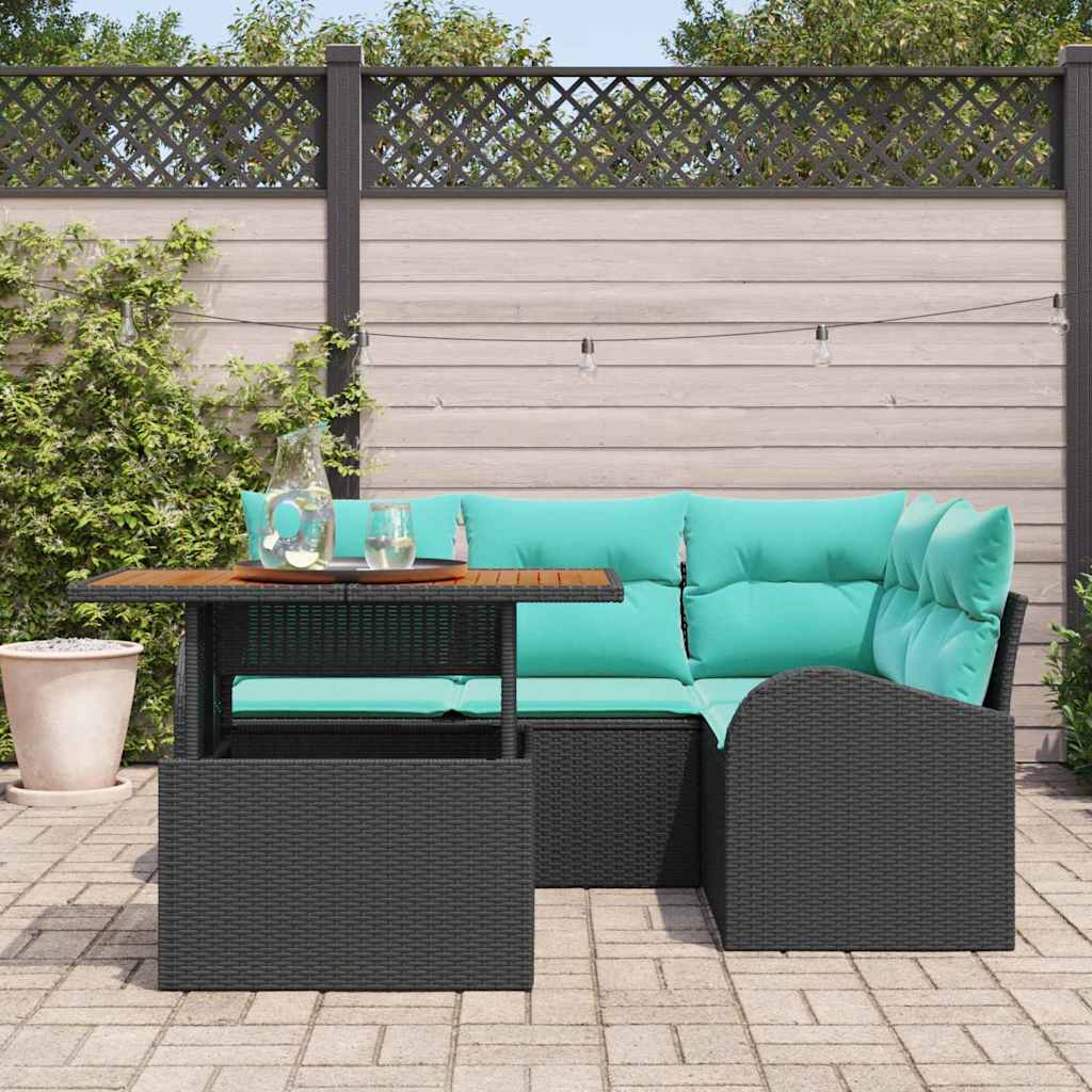 Kerti Kanapé Szett tárolóval 5 pcs Fekete Poli rattan