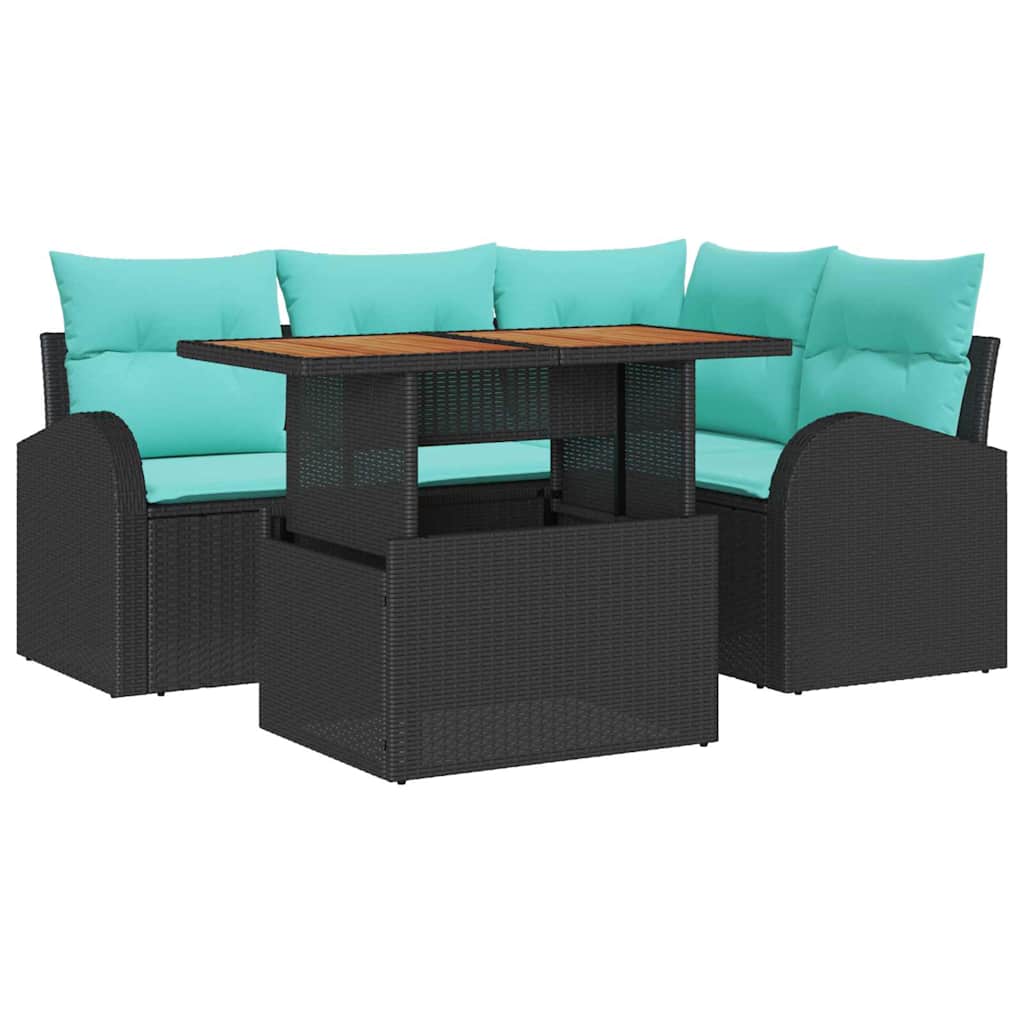 Kerti Kanapé Szett tárolóval 5 pcs Fekete Poli rattan