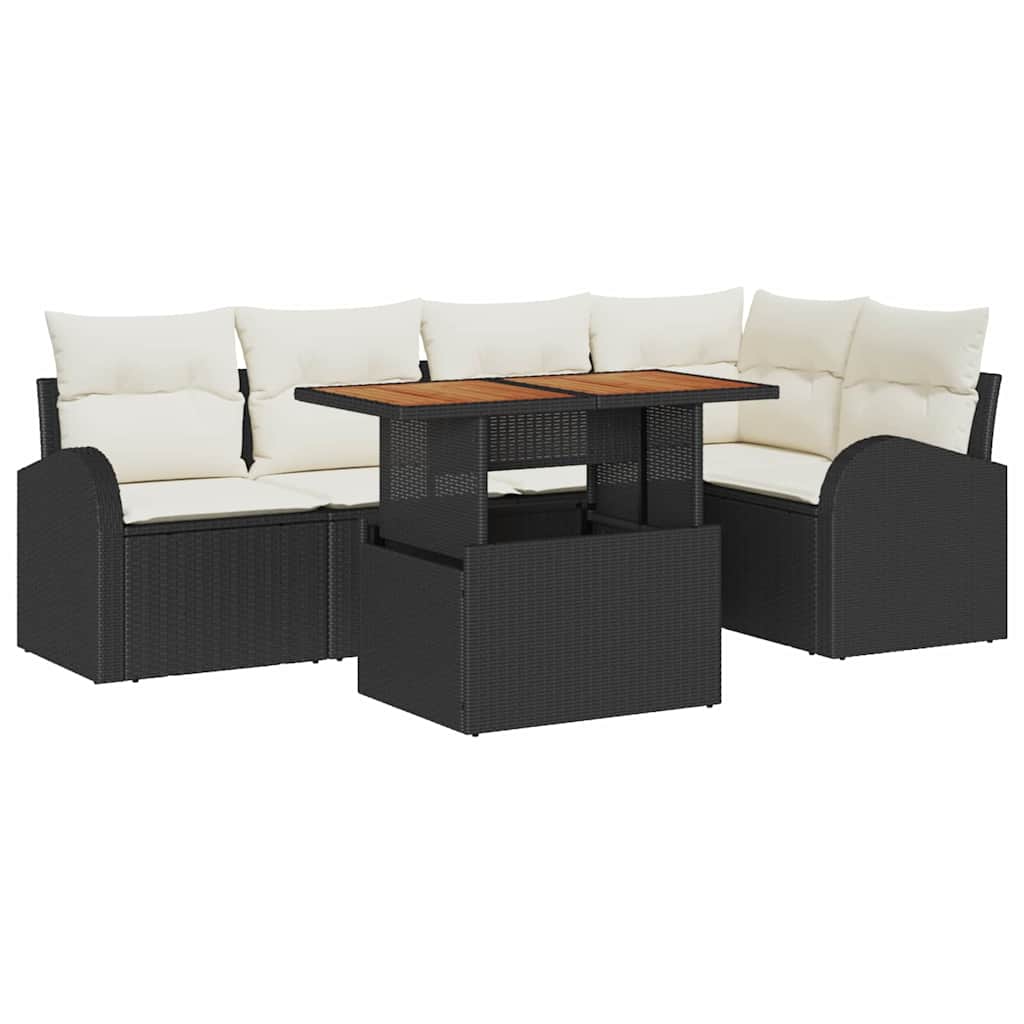 Kerti Kanapé Szett tárolóval 6 pcs Fekete Poli rattan