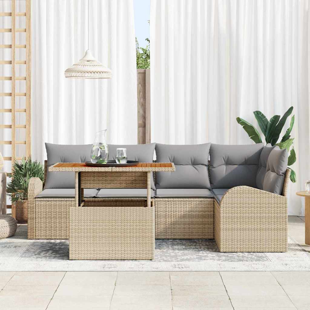 Kerti Kanapé Szett tárolóval 6 pcs Bézs Poli rattan