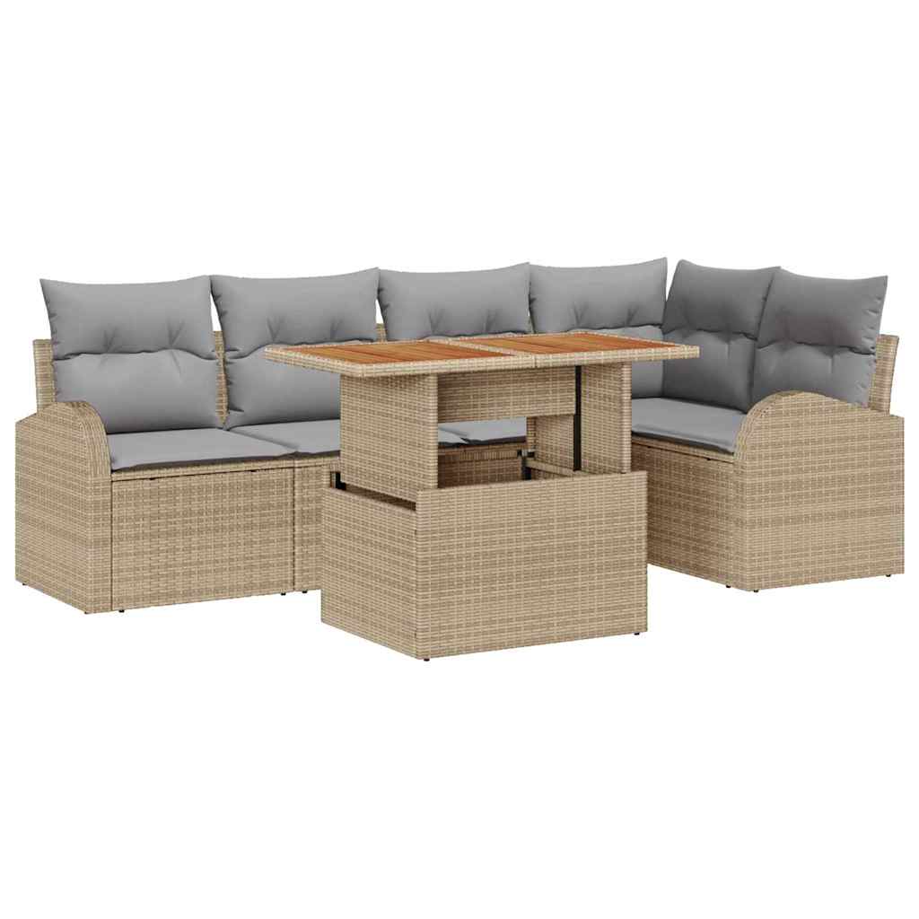 Kerti Kanapé Szett tárolóval 6 pcs Bézs Poli rattan