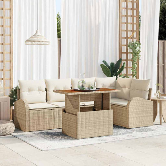 Kerti Kanapé Szett tárolóval 6 pcs Bézs Poli rattan