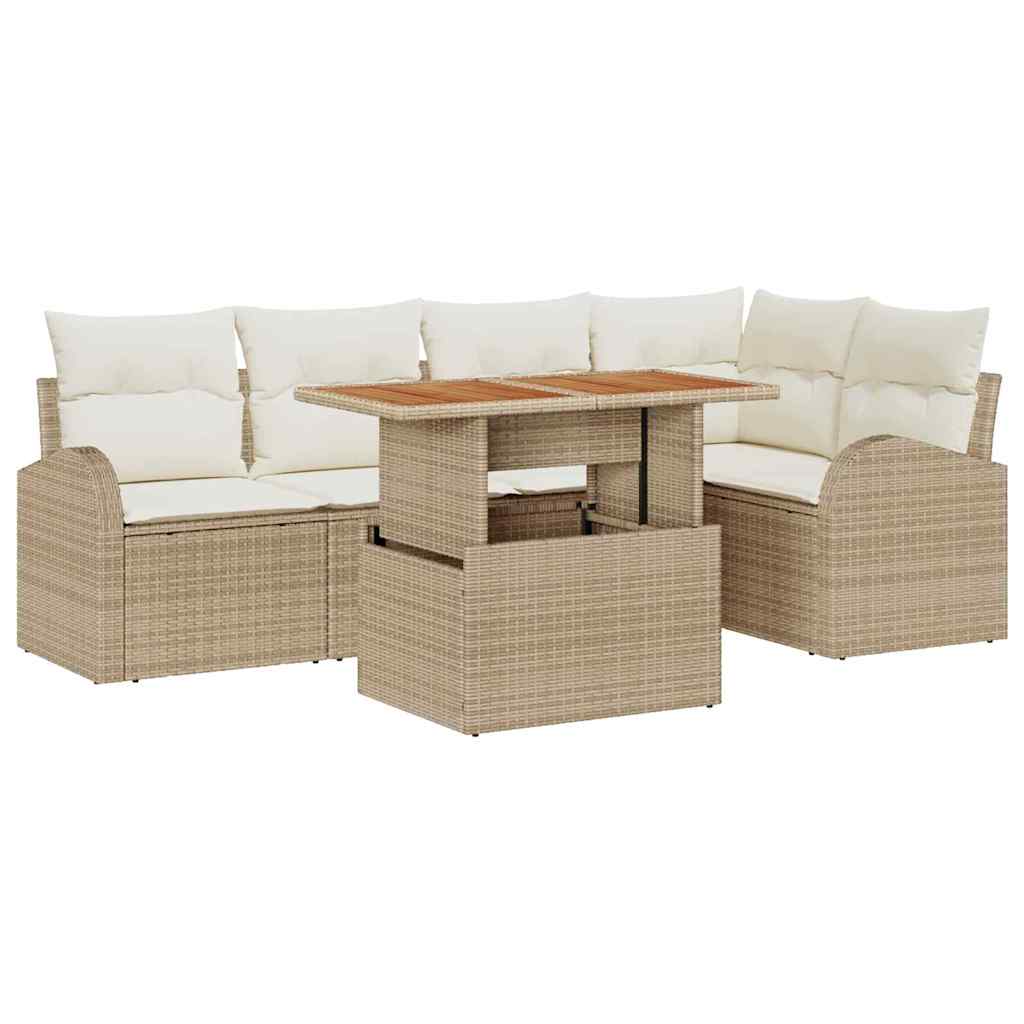 Kerti Kanapé Szett tárolóval 6 pcs Bézs Poli rattan