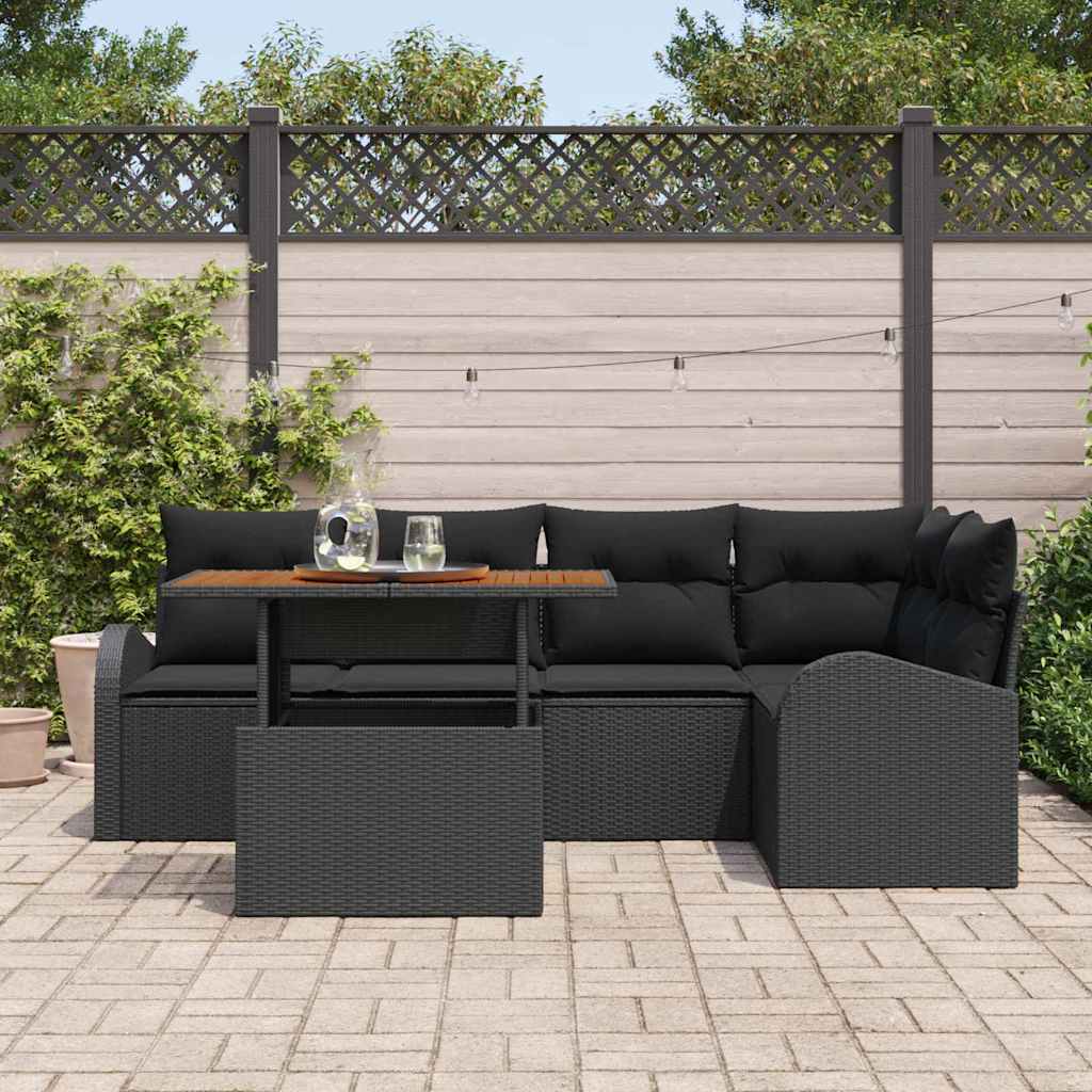Kerti Kanapé Szett tárolóval 6 pcs Fekete Poli rattan