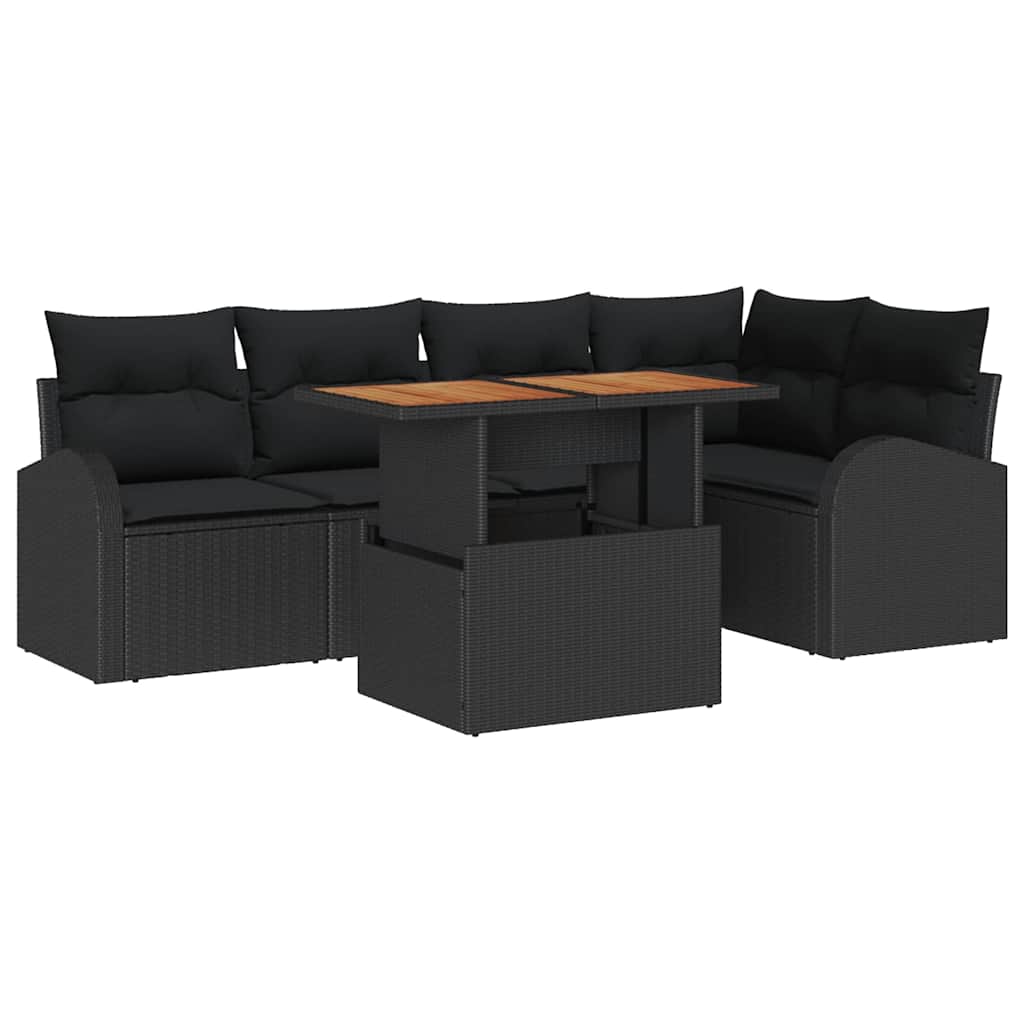 Kerti Kanapé Szett tárolóval 6 pcs Fekete Poli rattan