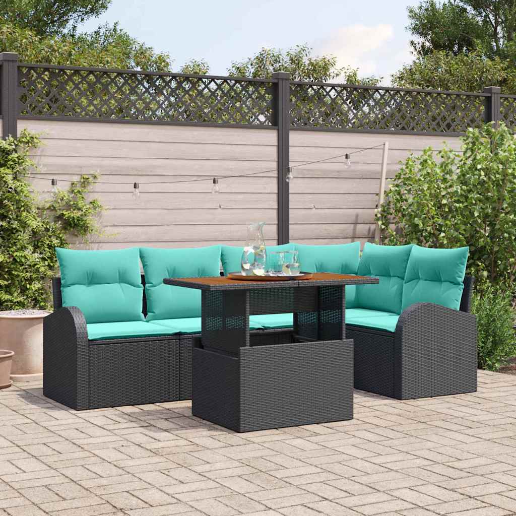 Kerti Kanapé Szett tárolóval 6 pcs Fekete Poli rattan
