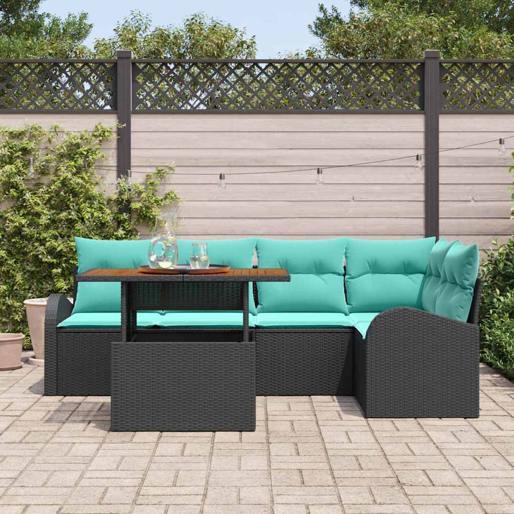 Kerti Kanapé Szett tárolóval 6 pcs Fekete Poli rattan