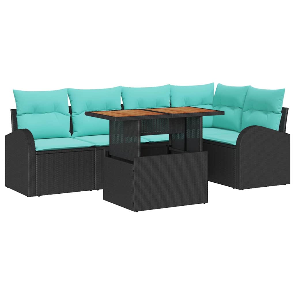 Kerti Kanapé Szett tárolóval 6 pcs Fekete Poli rattan
