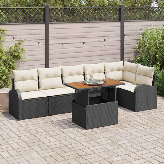 Kerti Kanapé Szett tárolóval 7 pcs Fekete Poli rattan