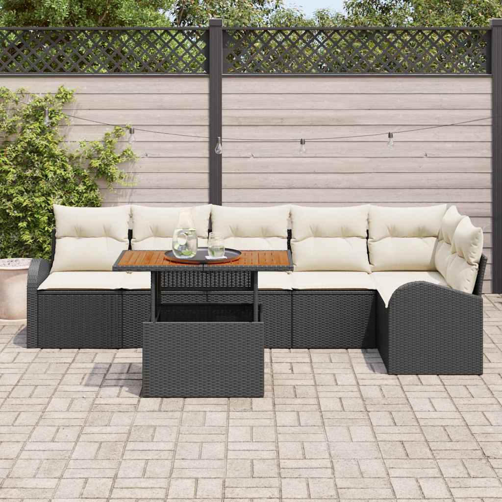Kerti Kanapé Szett tárolóval 7 pcs Fekete Poli rattan