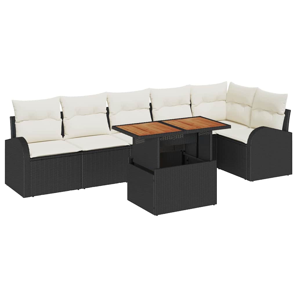 Kerti Kanapé Szett tárolóval 7 pcs Fekete Poli rattan