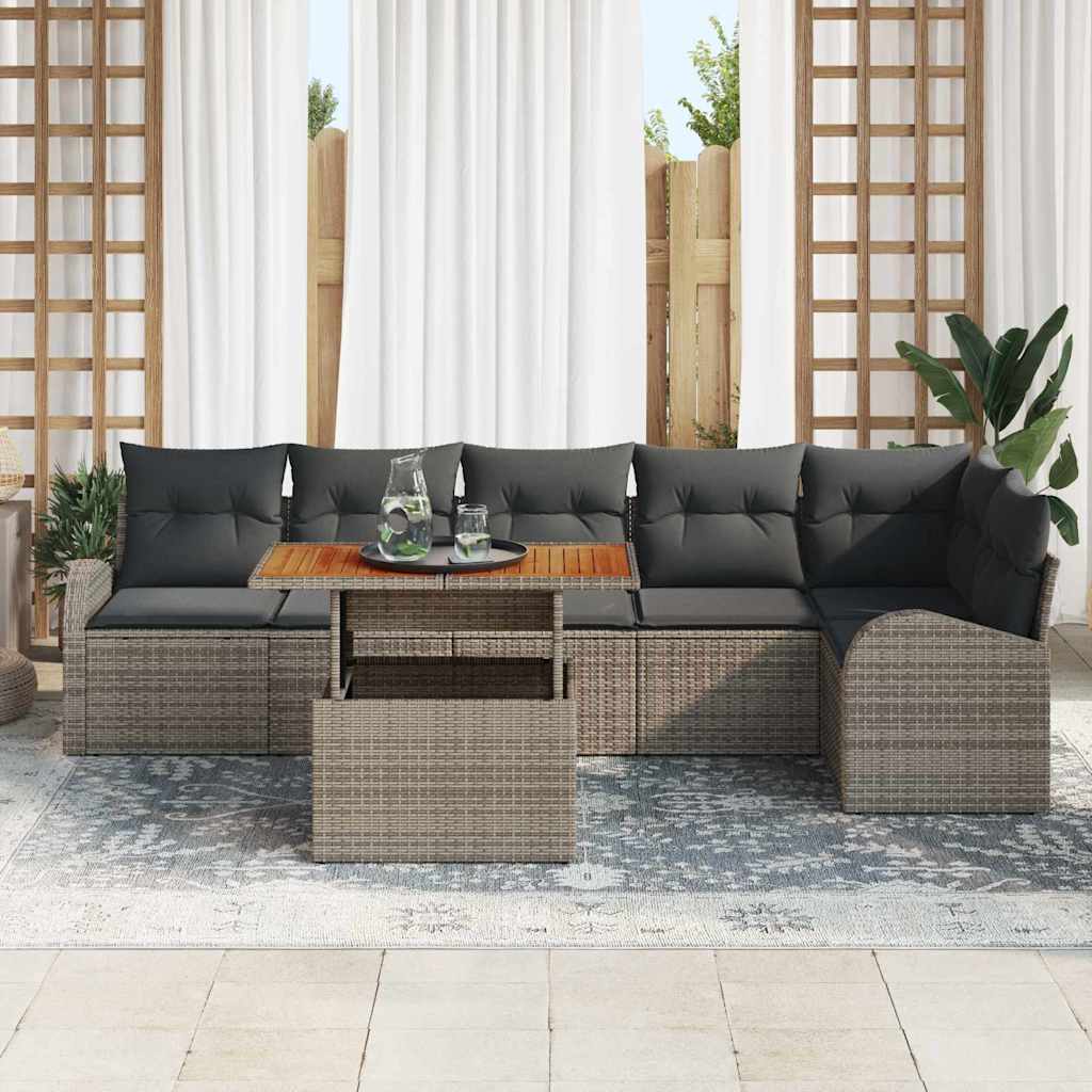 Kerti Kanapé Szett tárolóval 7 pcs Szürke Poli rattan