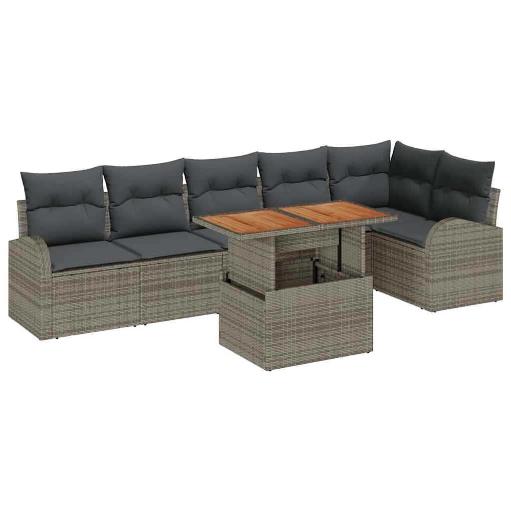 Kerti Kanapé Szett tárolóval 7 pcs Szürke Poli rattan
