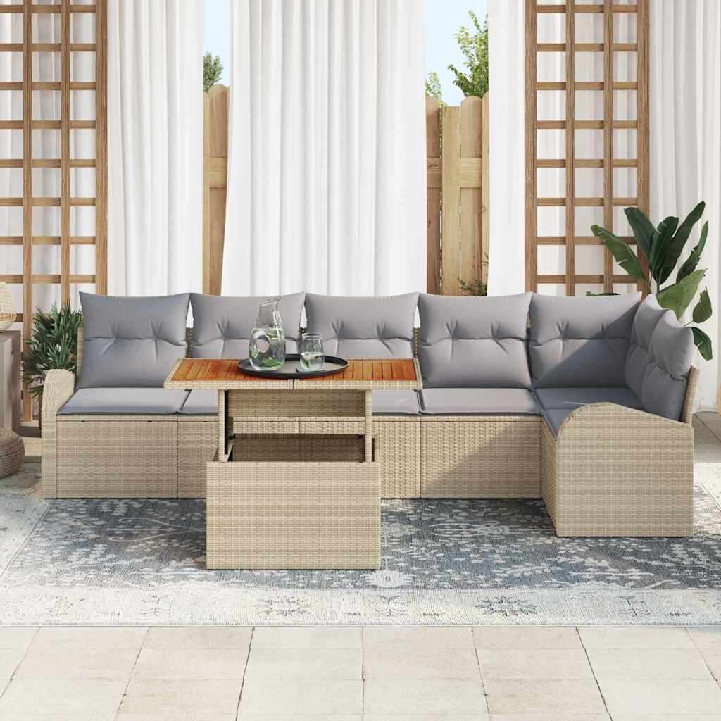 Kerti Kanapé Szett tárolóval 7 pcs Bézs Poli rattan