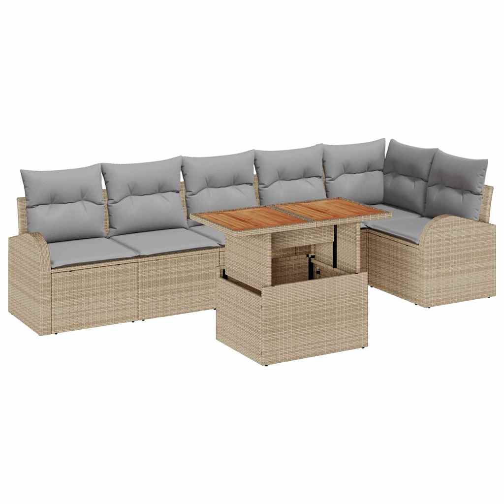 Kerti Kanapé Szett tárolóval 7 pcs Bézs Poli rattan