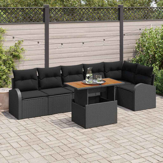 Kerti Kanapé Szett tárolóval 7 pcs Fekete Poli rattan