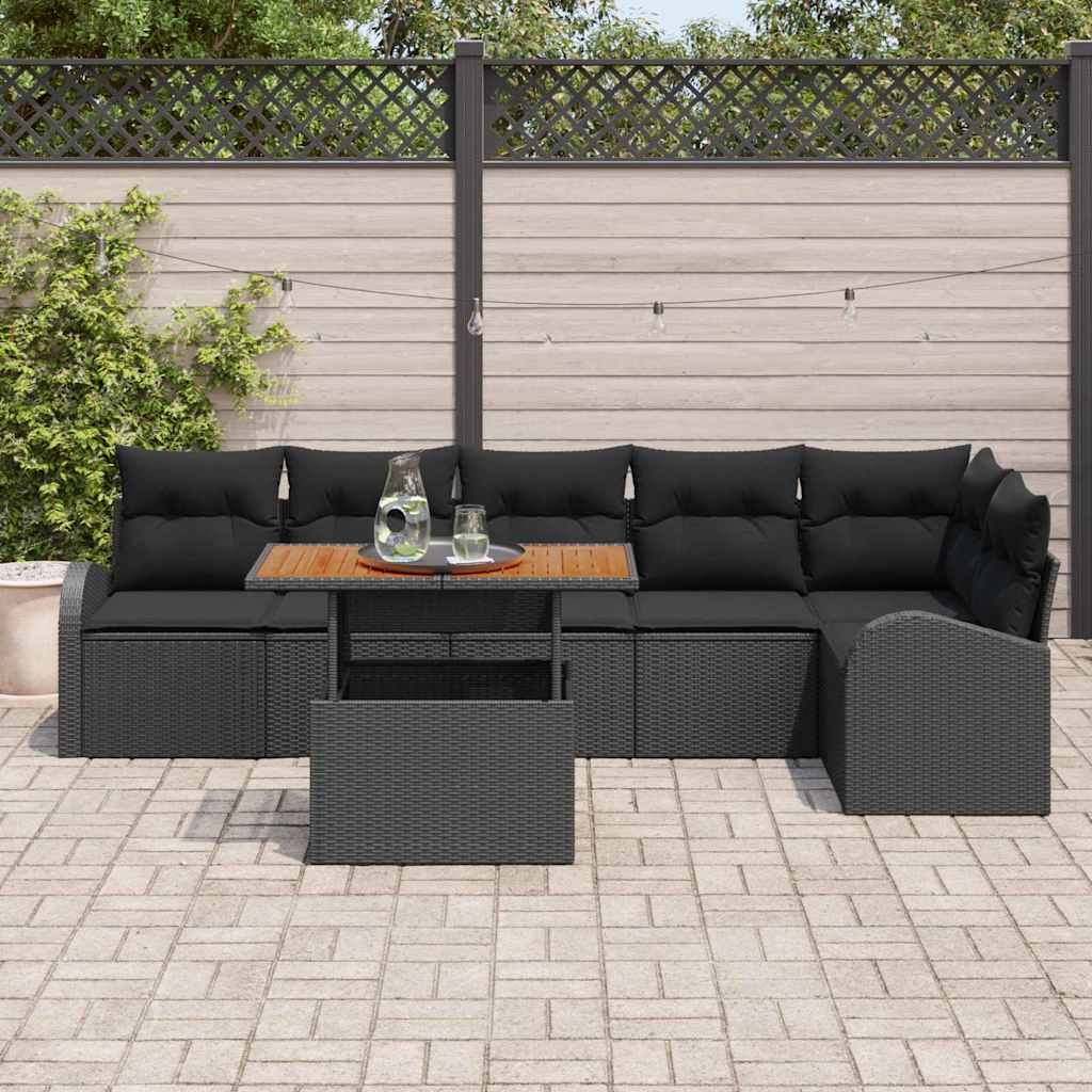 Kerti Kanapé Szett tárolóval 7 pcs Fekete Poli rattan