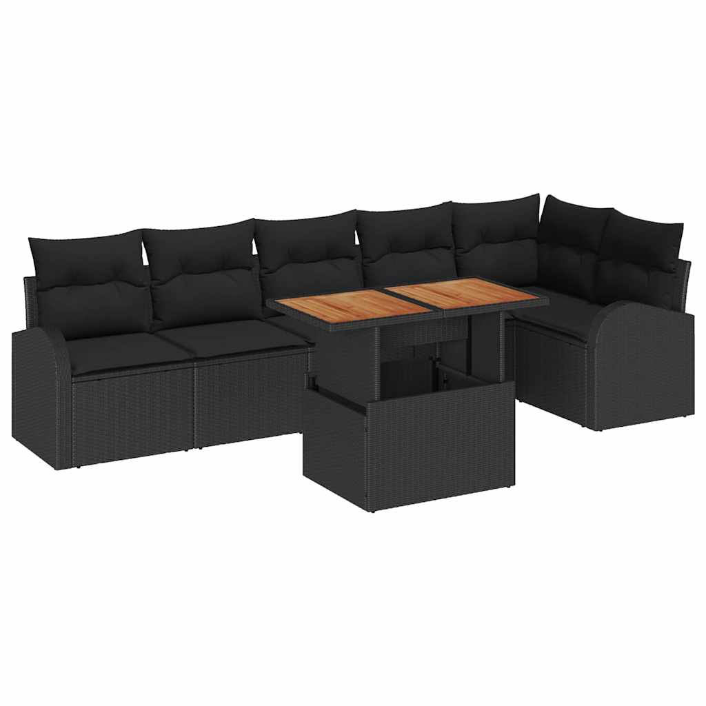 Kerti Kanapé Szett tárolóval 7 pcs Fekete Poli rattan
