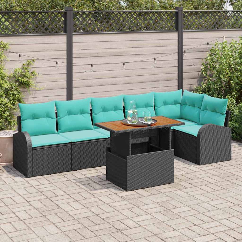 Kerti Kanapé Szett tárolóval 7 pcs Fekete Poli rattan