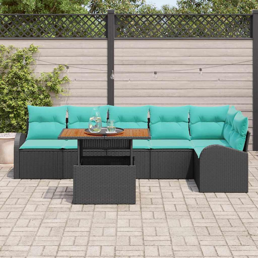 Kerti Kanapé Szett tárolóval 7 pcs Fekete Poli rattan