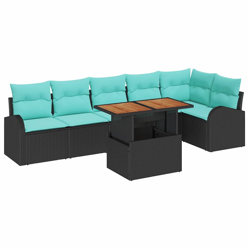 Kerti Kanapé Szett tárolóval 7 pcs Fekete Poli rattan