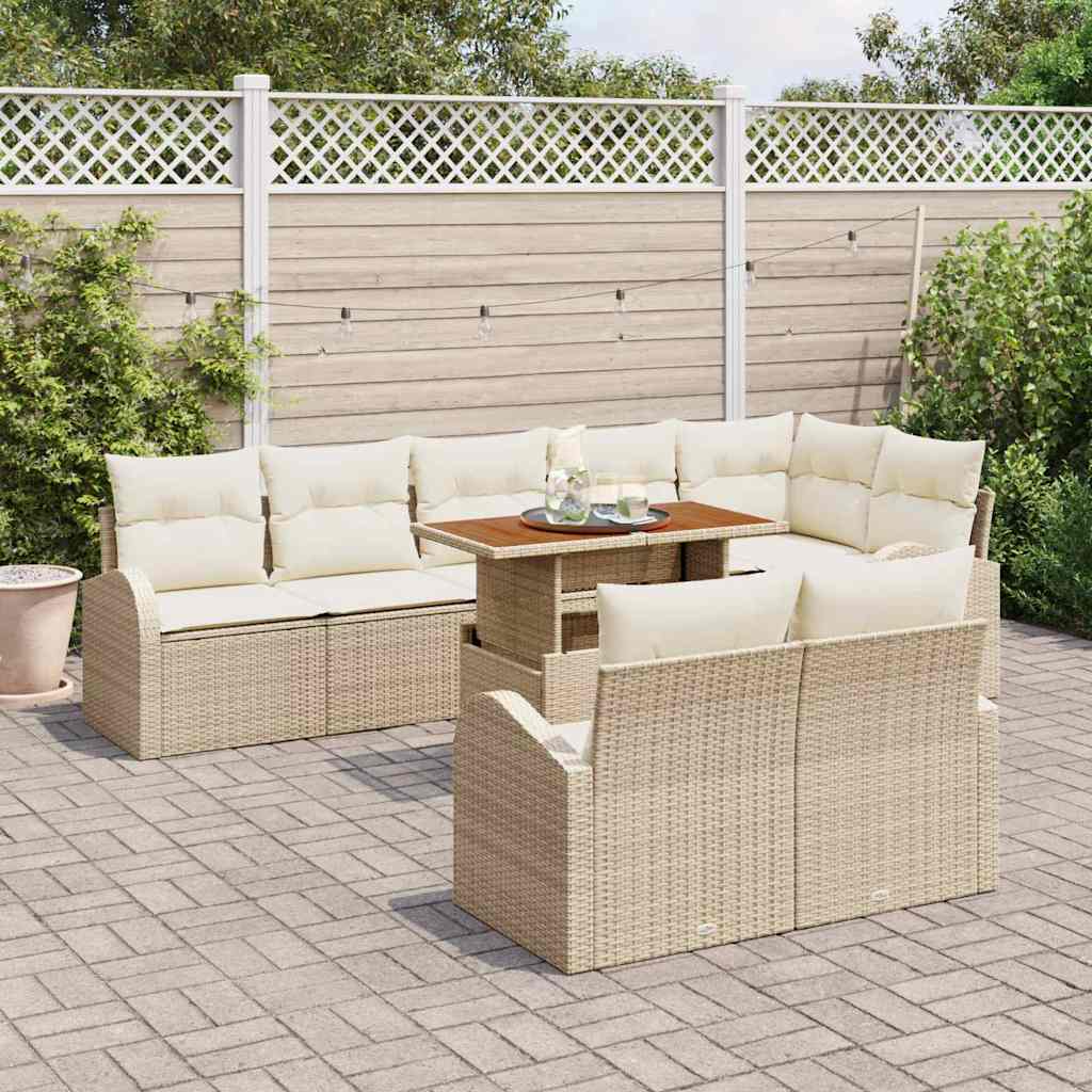 Kerti Kanapé Szett tárolóval 9 pcs Bézs Poli rattan