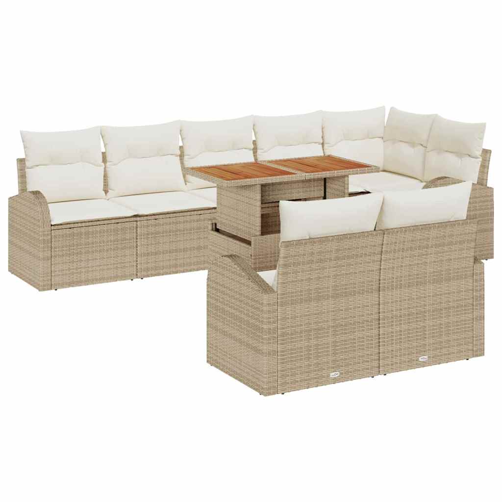 Kerti Kanapé Szett tárolóval 9 pcs Bézs Poli rattan