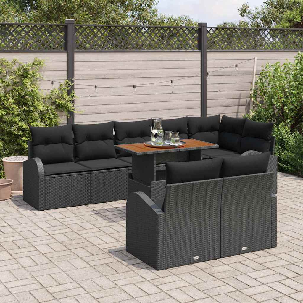 Kerti Kanapé Szett tárolóval 9 pcs Fekete Poli rattan