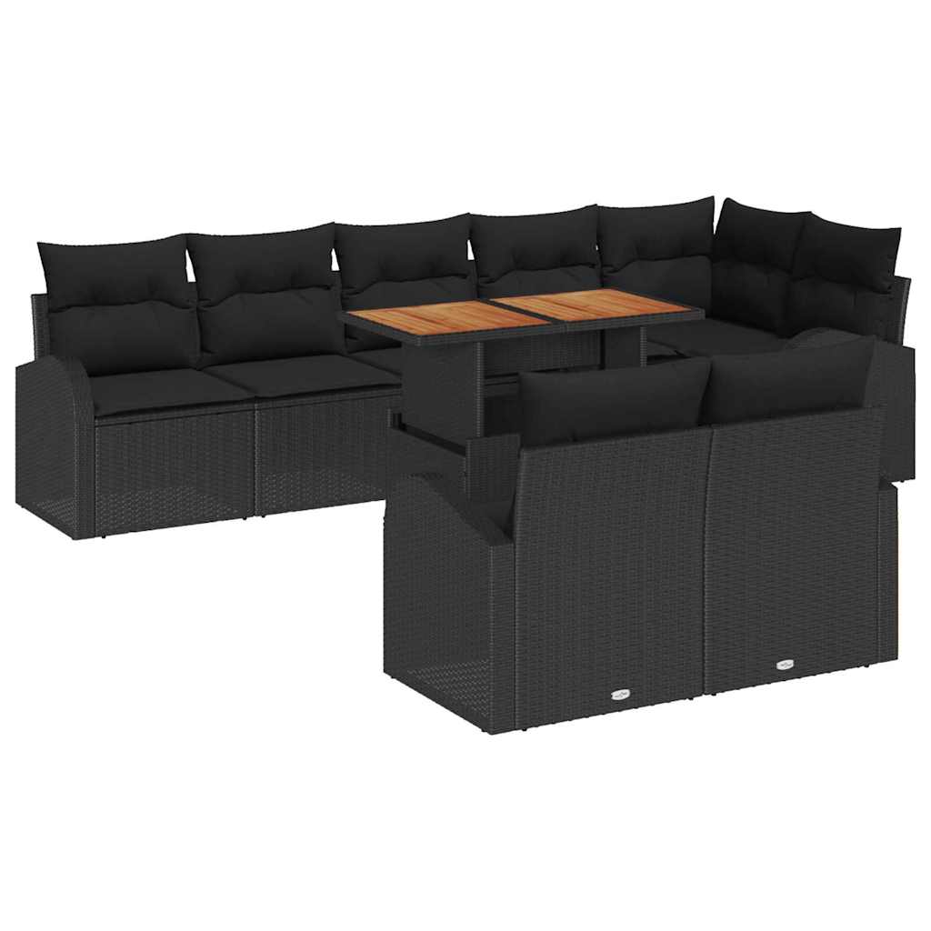 Kerti Kanapé Szett tárolóval 9 pcs Fekete Poli rattan