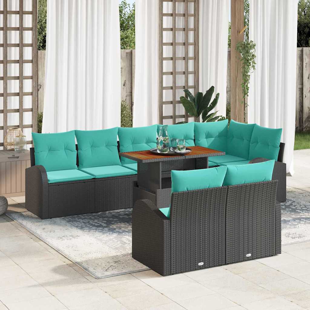 Kerti Kanapé Szett tárolóval 9 pcs Fekete Poli rattan