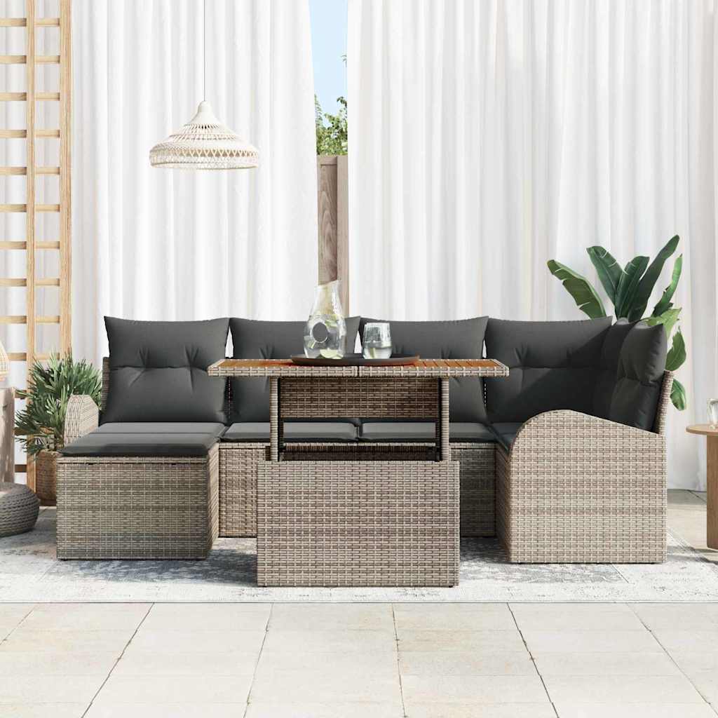 Kerti Kanapé Szett tárolóval 7 pcs Szürke Poli rattan