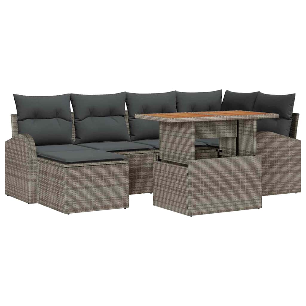 Kerti Kanapé Szett tárolóval 7 pcs Szürke Poli rattan