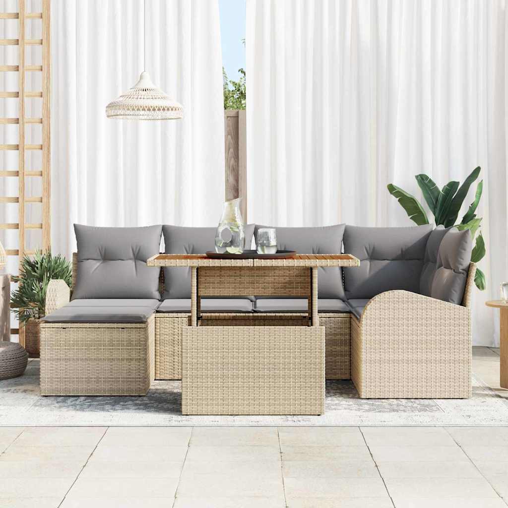 Kerti Kanapé Szett tárolóval 7 pcs Bézs Poli rattan
