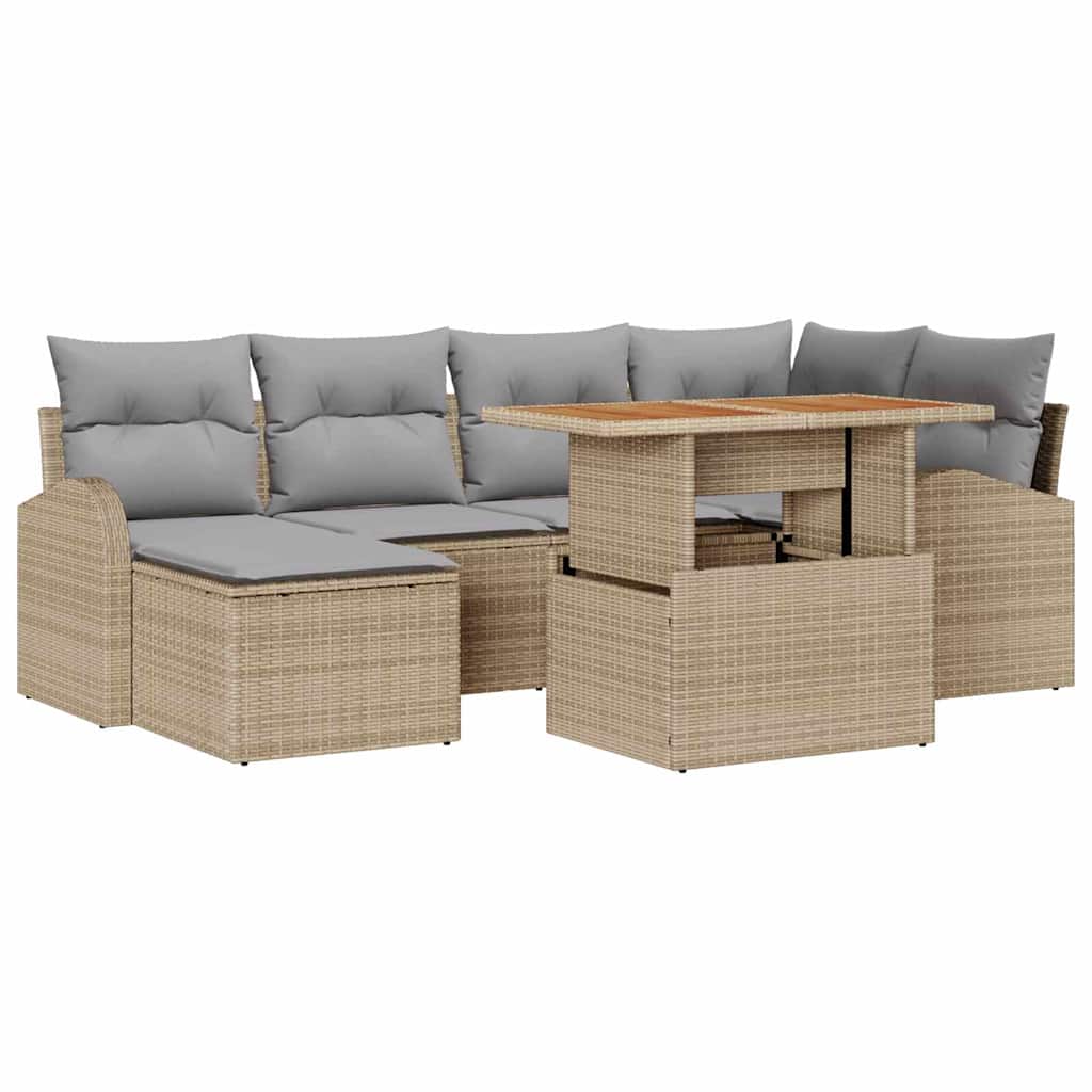 Kerti Kanapé Szett tárolóval 7 pcs Bézs Poli rattan