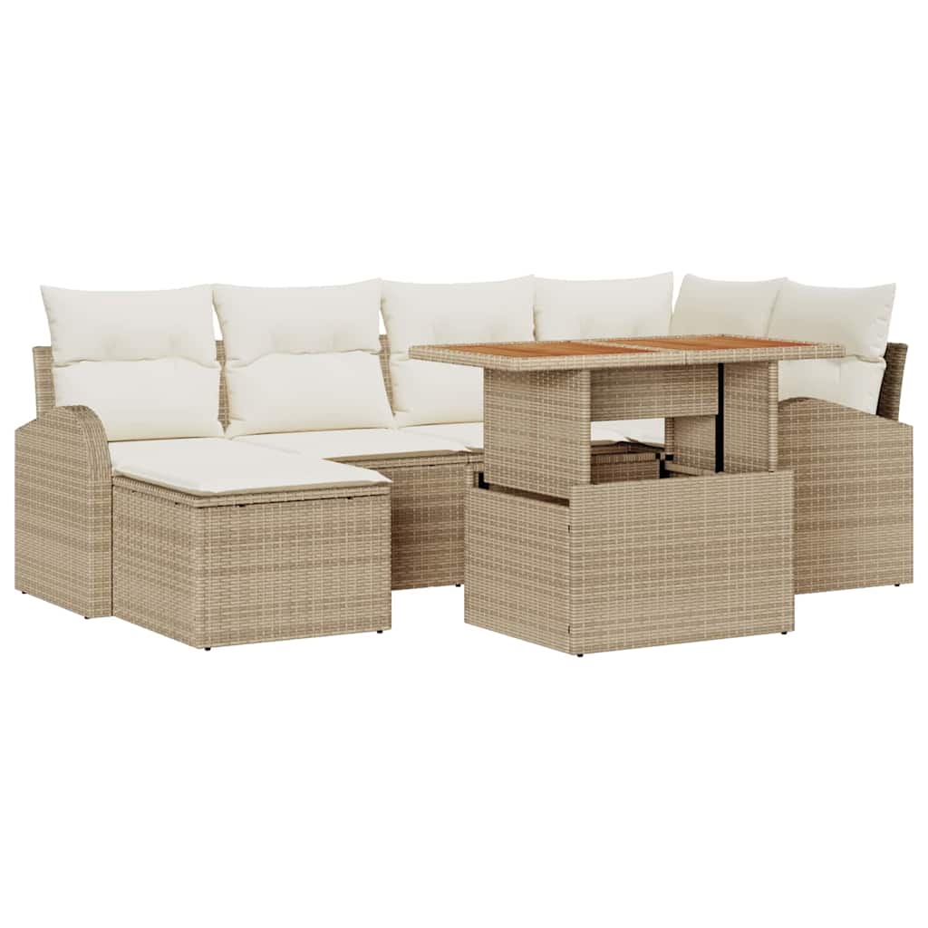 Kerti Kanapé Szett tárolóval 7 pcs Bézs Poli rattan