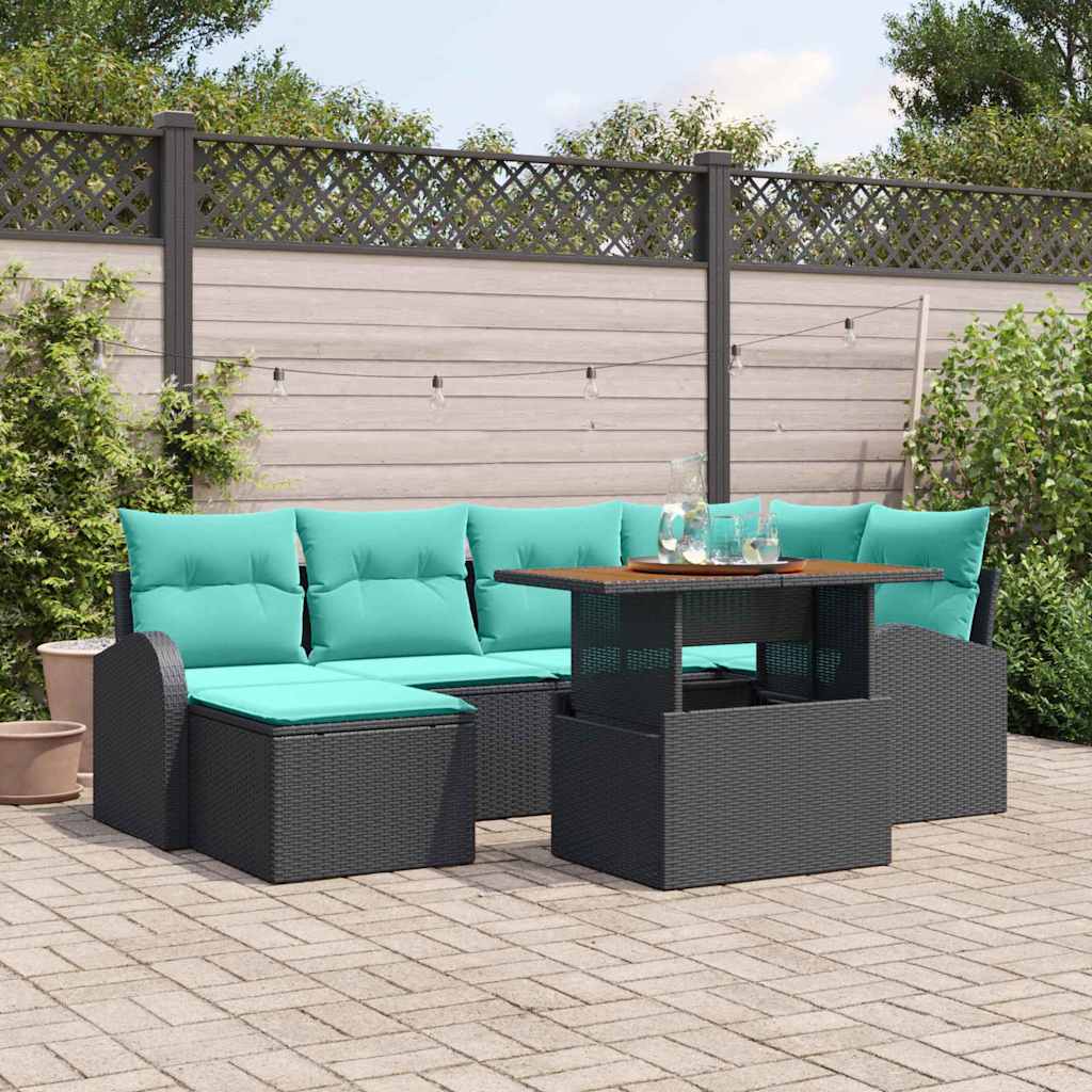 Kerti Kanapé Szett tárolóval 7 pcs Fekete Poli rattan