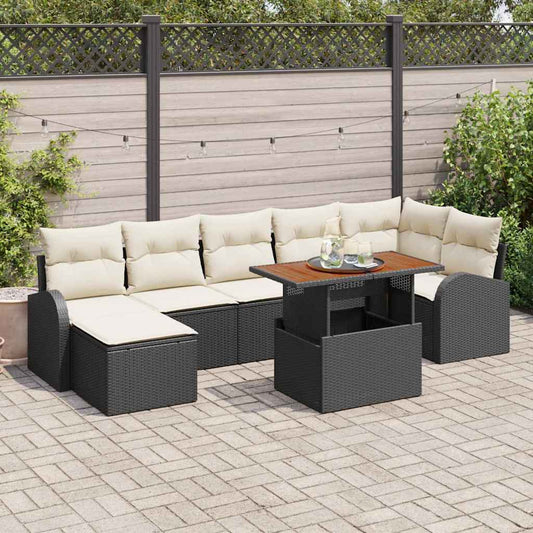 Kerti Kanapé Szett tárolóval 8 pcs Fekete Poli rattan
