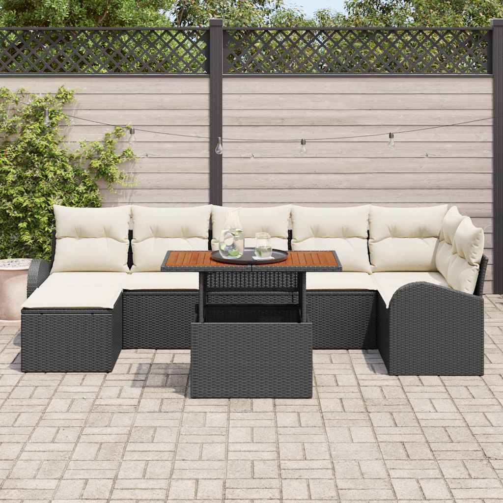 Kerti Kanapé Szett tárolóval 8 pcs Fekete Poli rattan