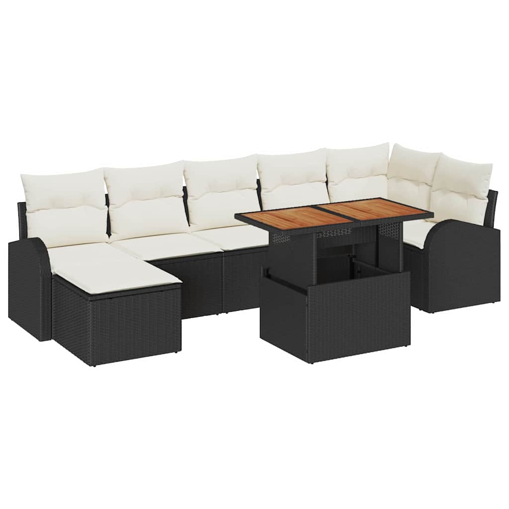 Kerti Kanapé Szett tárolóval 8 pcs Fekete Poli rattan
