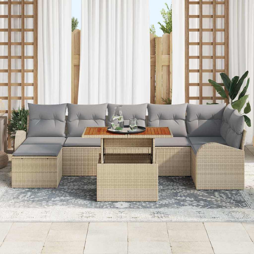 Kerti Kanapé Szett tárolóval 8 pcs Bézs Poli rattan