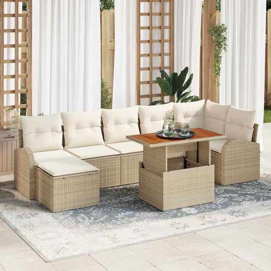 Kerti Kanapé Szett tárolóval 8 pcs Bézs Poli rattan