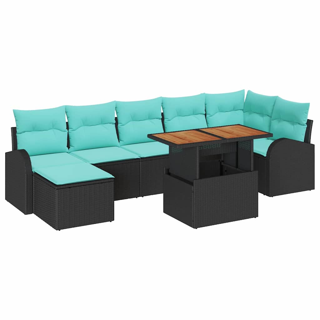 Kerti Kanapé Szett 8 pcs Fekete Poli rattan