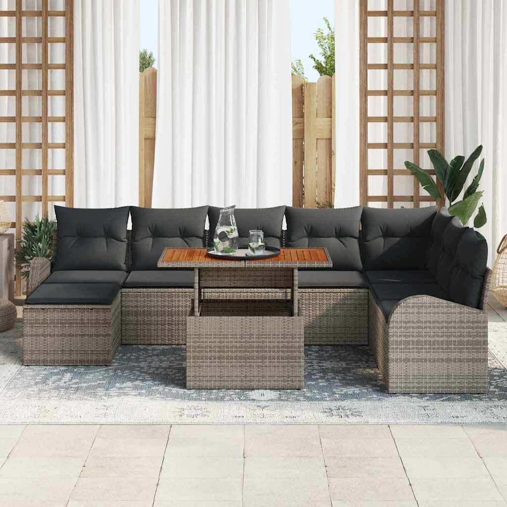 Kerti Kanapé Szett tárolóval 9 pcs Szürke Poli rattan