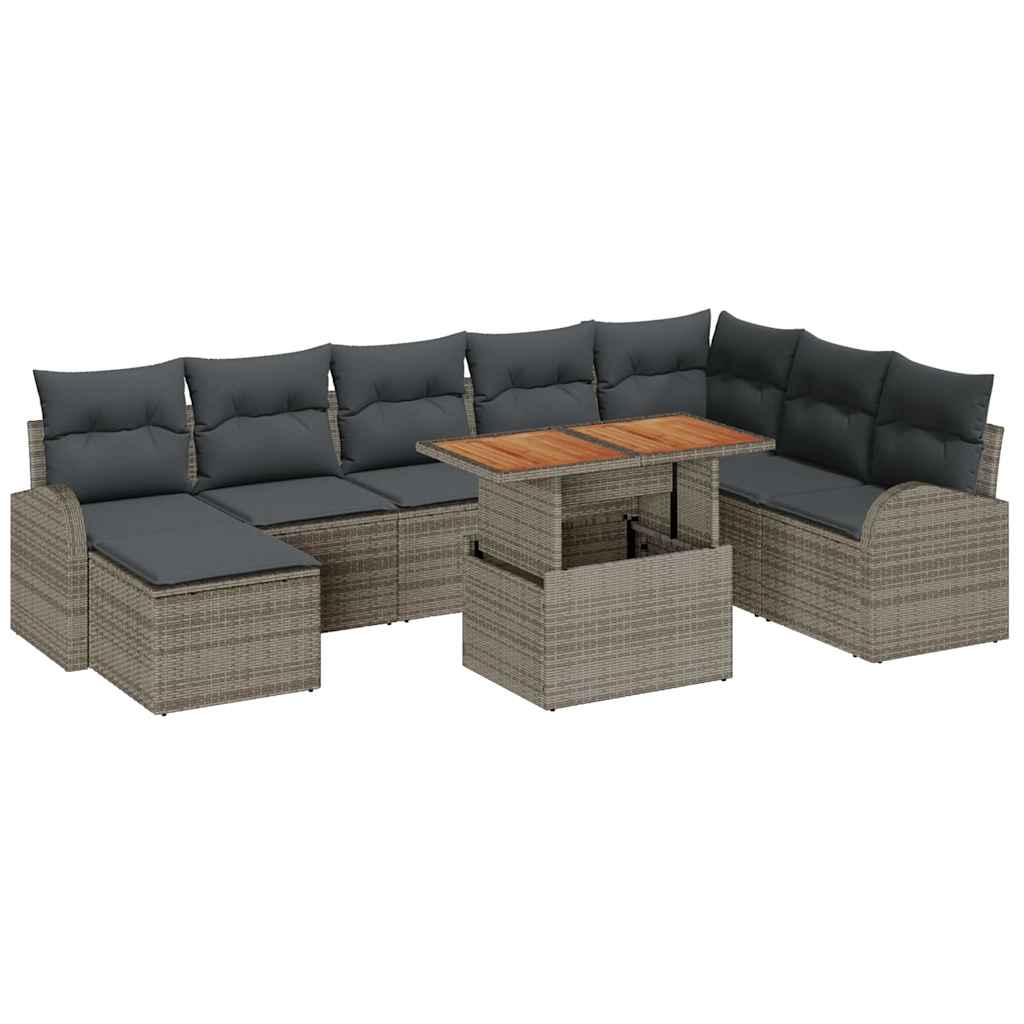 Kerti Kanapé Szett tárolóval 9 pcs Szürke Poli rattan