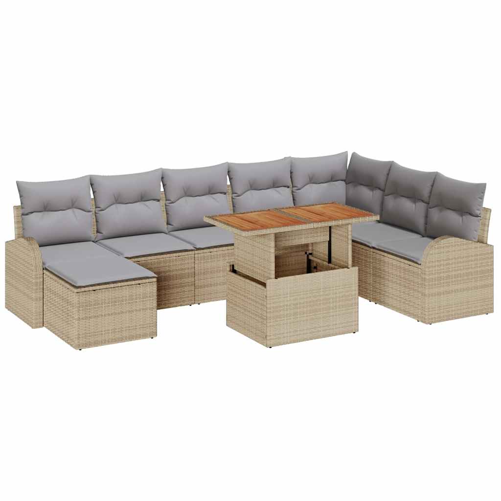 Kerti Kanapé Szett tárolóval 9 pcs Bézs Poli rattan